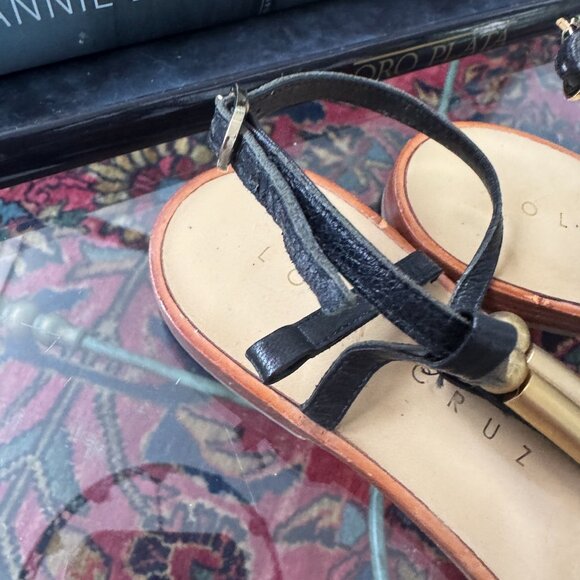 Lola Cruz Black Flat Sandals w Gold Cylinder & Ball HTF EU 37 US 6.5 - Picture 5 of 7